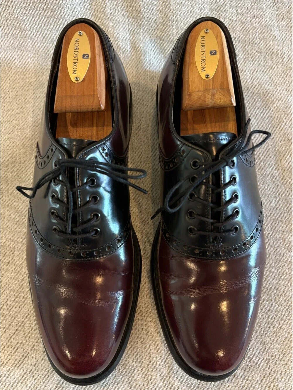 Florsheim Saddle Oxfords Burgundy Black Two Tone Leather Mens 8 D 20392